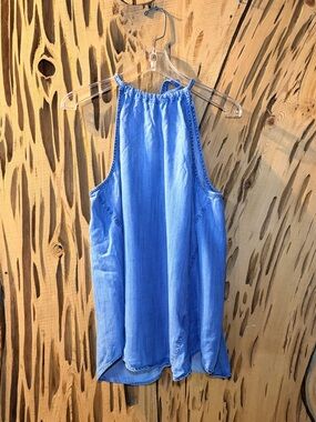 Cloth & Stone Anthropologie Halter Top XL Blue Denim Look Chambray Tencel Boho